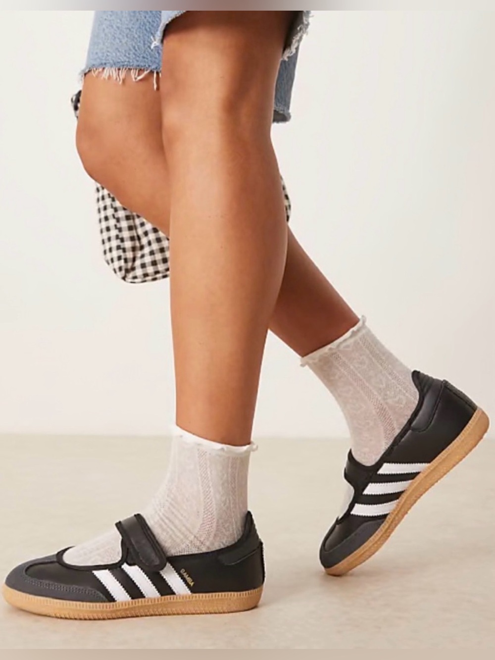 Adidas Samba Jane Black and Gray with White Stripes Sneakers